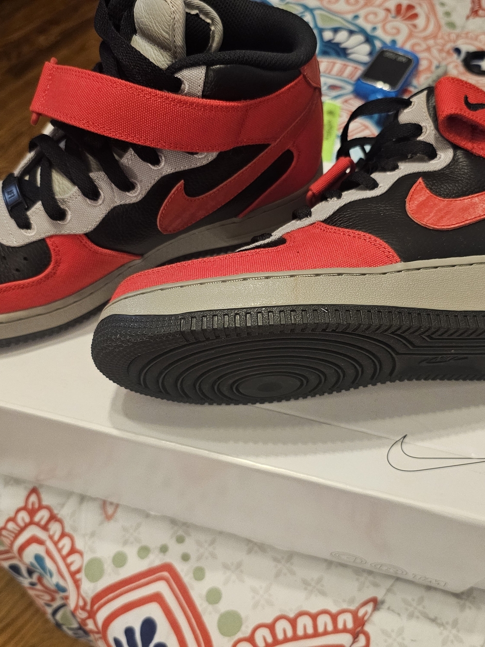 Nike Red and Black High-Top Sneakers with Strap